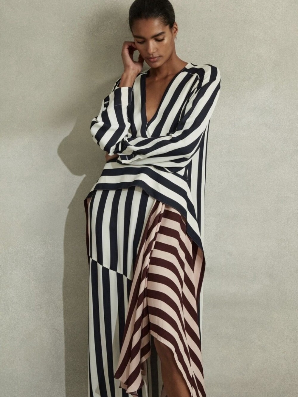 Reiss Nola Colourblock Asymmetric Stripe Midi Dress - Picture 16 of 16